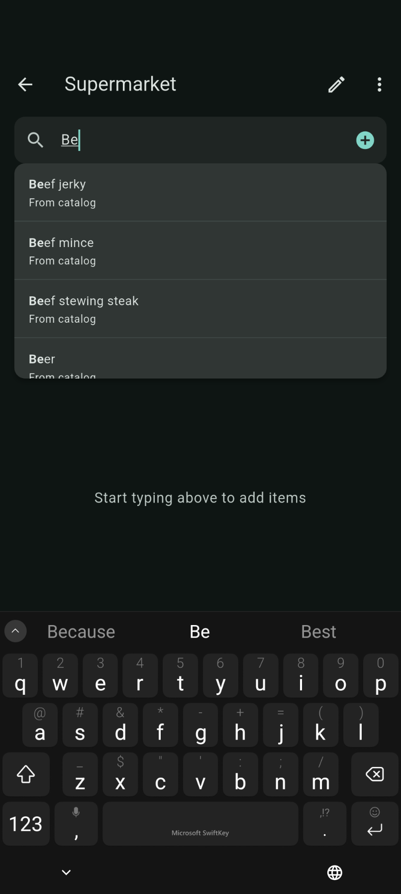 Adding items with catalog autocomplete