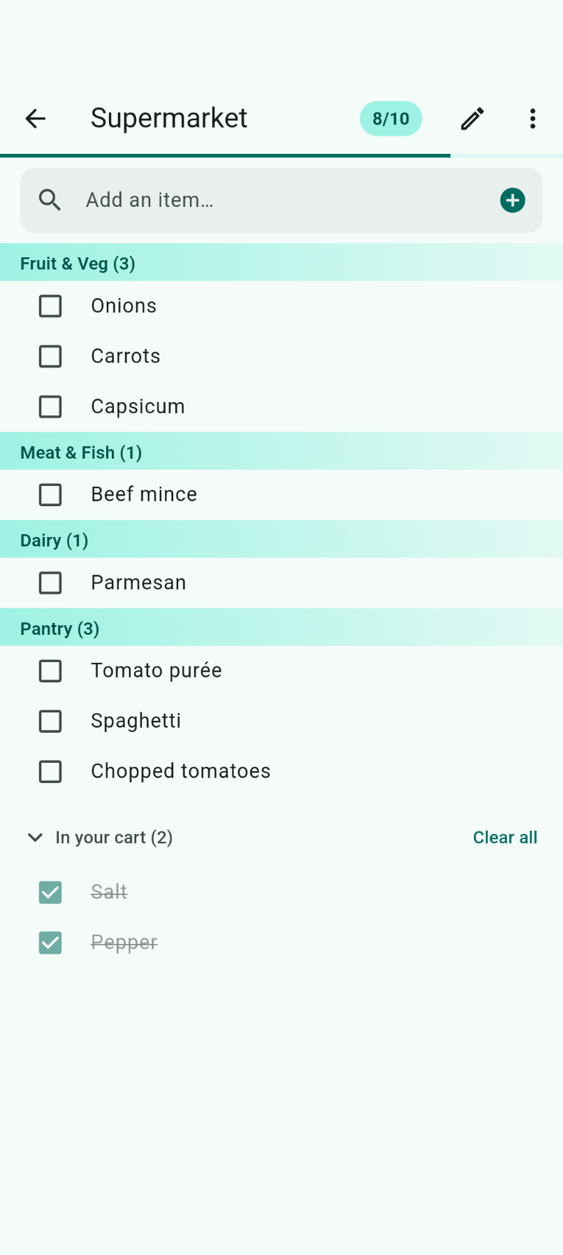 List Pilot shopping list in light mode
